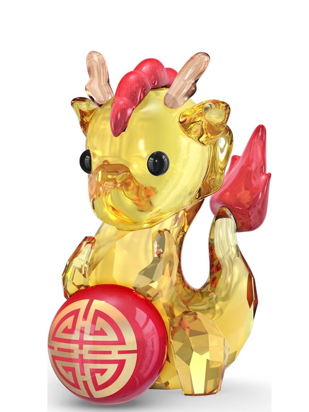 Swarovski Yellow and Red Dragon Figurine with Red Sphere